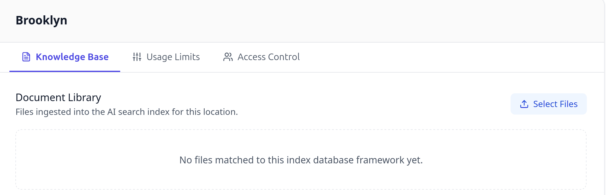 Location document library view with Select Files button